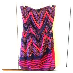 Express Multi-Color Aztec Strapless Dress